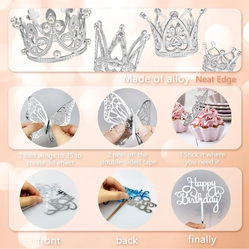 Silver Crown Birthday Cake Toppers